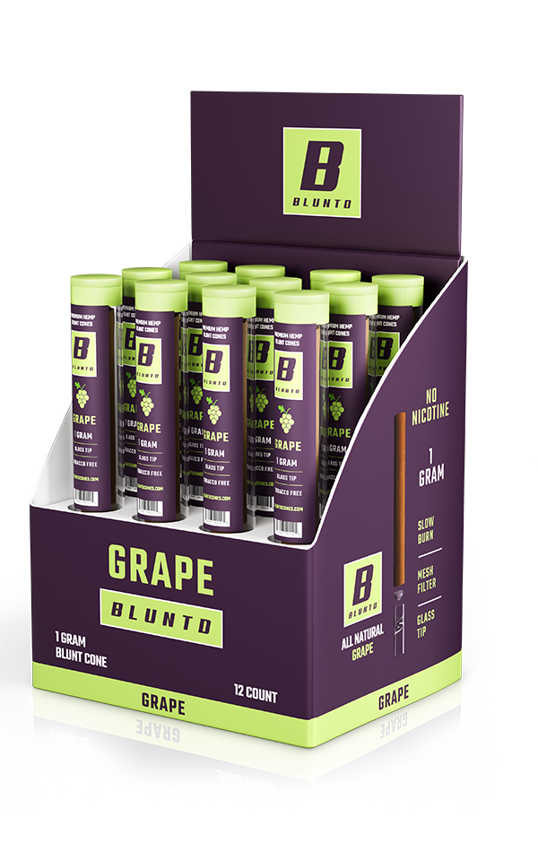 BLUNTD 1g 12-pack grape-flavored cones.