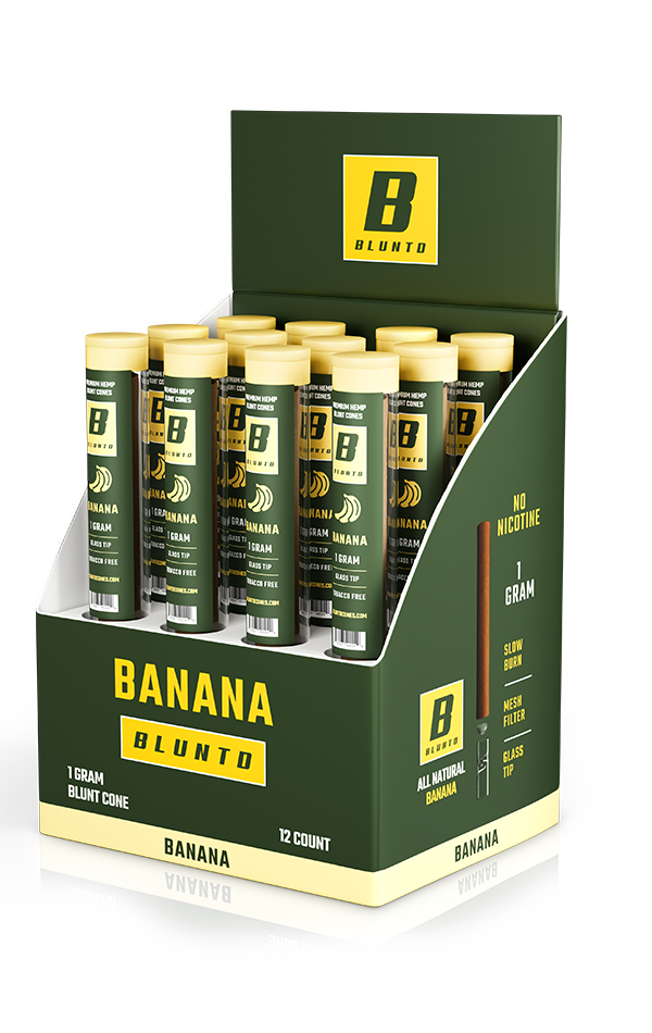 BLUNTD 1g banana-flavored cones, 12-pack.