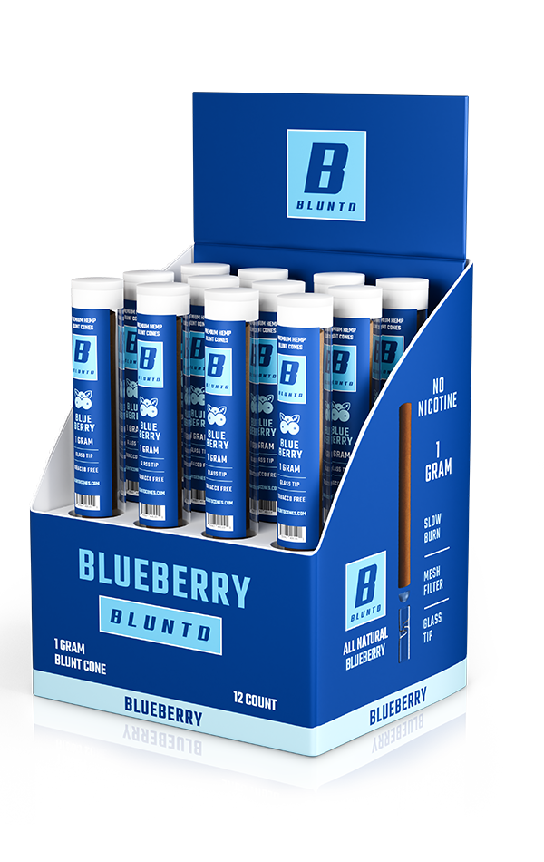 Bluntd Blueberry Flavored Glass Tip Blunt Cone 1g 12pk Display